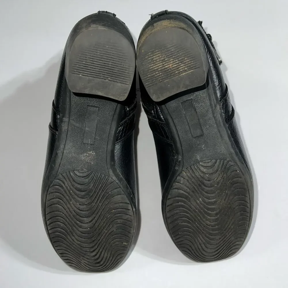 Croft and Barrow Womens Ankle Boots Faux Leather Black Block High Heel Size 8